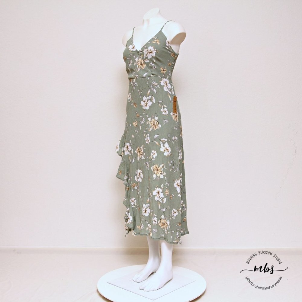 NWT Rokoko Floral‎ Surplice Sphagetti Straps Front Slit Midi Dress Green Women S - Picture 4 of 13